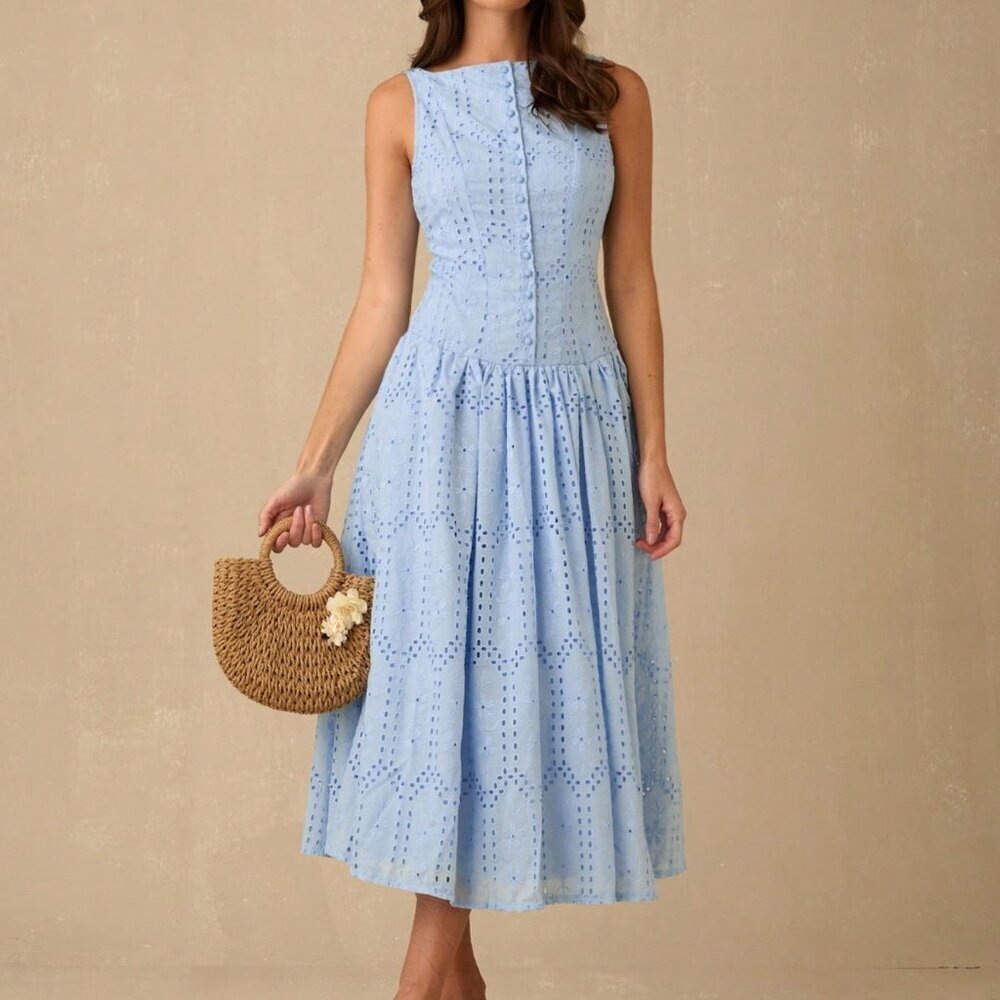 Baby Blue Elegant Women's Long Dress - Picture 6 of 10